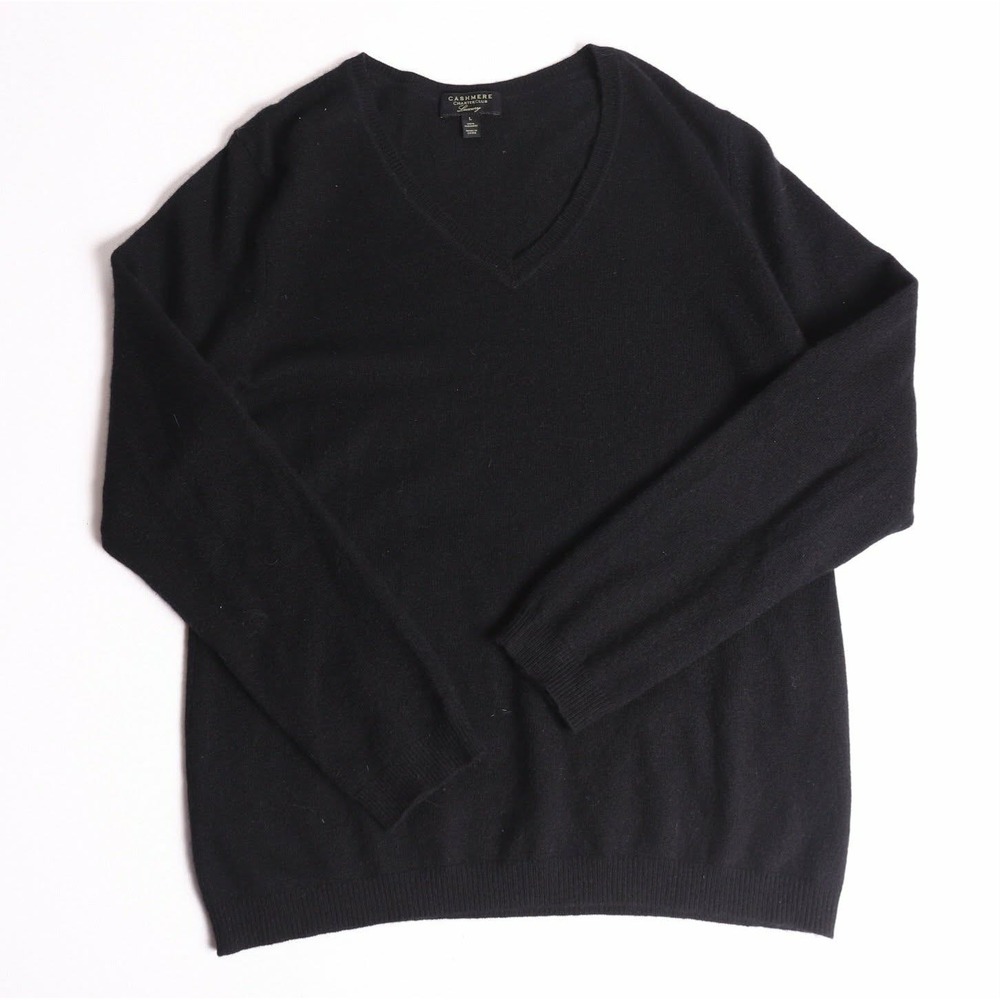 Charter Club Luxury Cashmere V-Neck Sweater Black Size L 100% Cashmere Pullover